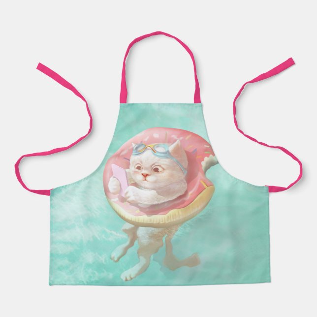Delantal Gato en el flote de la piscina de Donut (Anverso)