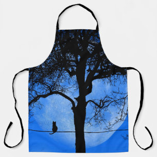 Delantal Gato en una luna azul con cable