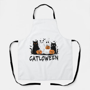 Delantal Gato fantasma de Halloween Catloween Gato negro di