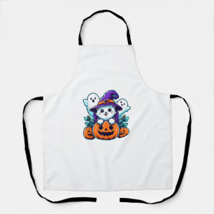 Delantal Gato fantasma lindo Gorra Calabaza Halloween Gato 