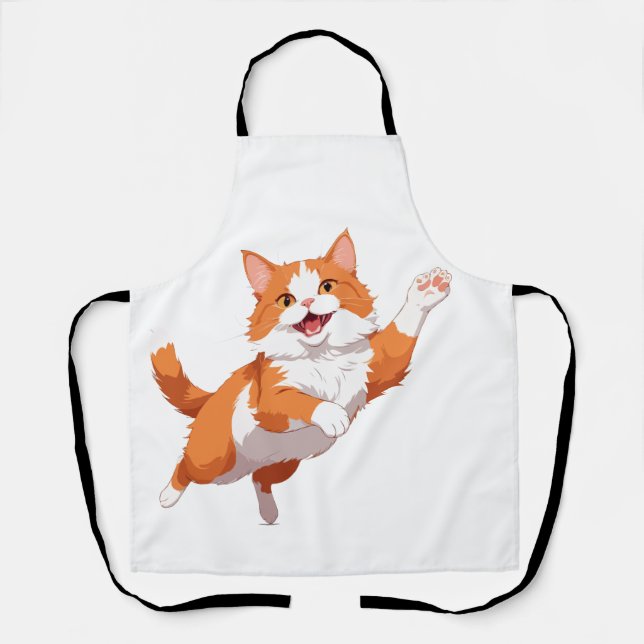 Delantal Gato Feliz Diversión Jugadora Saltando En El Aire  (Anverso)