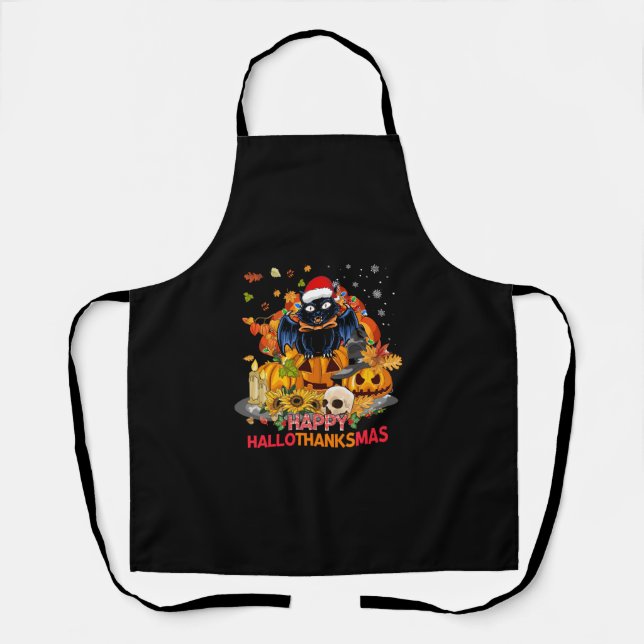 Delantal Gato gracioso Feliz Hallothanksmas Halloween Thank (Anverso)