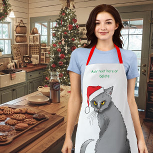 Delantal Gato Gris Divertido Gruñón Navidad Humor Festivo