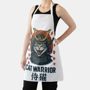 Delantal Gato Guerrero Samurai - Feroz gato japonés en arma