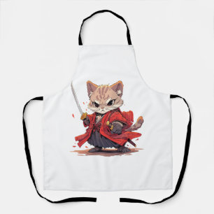 Delantal Gato Héroe al estilo Samurái Enojado