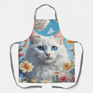 Delantal Gato lindo Aprones florales blancos hermosos, Chef