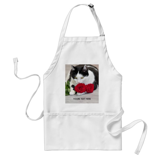 Delantal Gato lindo con la rosa roja (Frente)