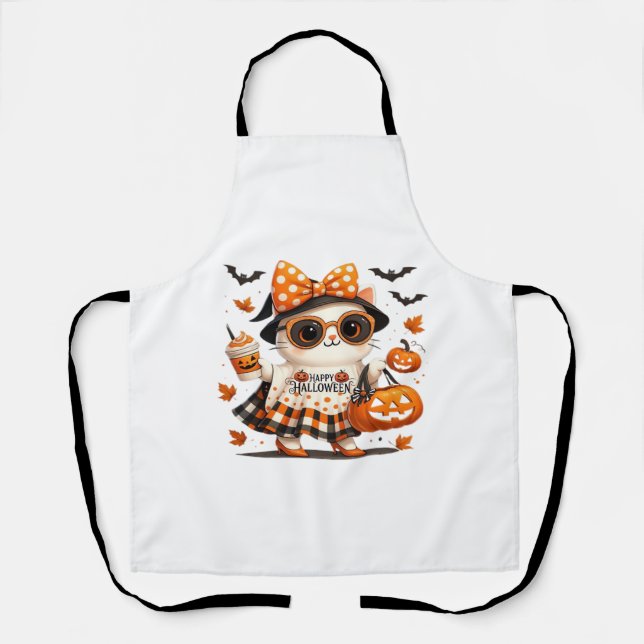 Delantal Gato lindo de Halloween - Kawaii Bruja Kitty con b (Anverso)