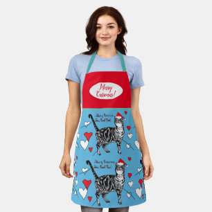 Delantal Gato lindo gatos Gatos Feliz Navidad Apron azul ro
