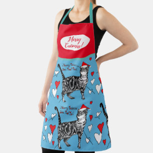 Delantal Gato lindo gatos Gatos Feliz Navidad Apron azul ro