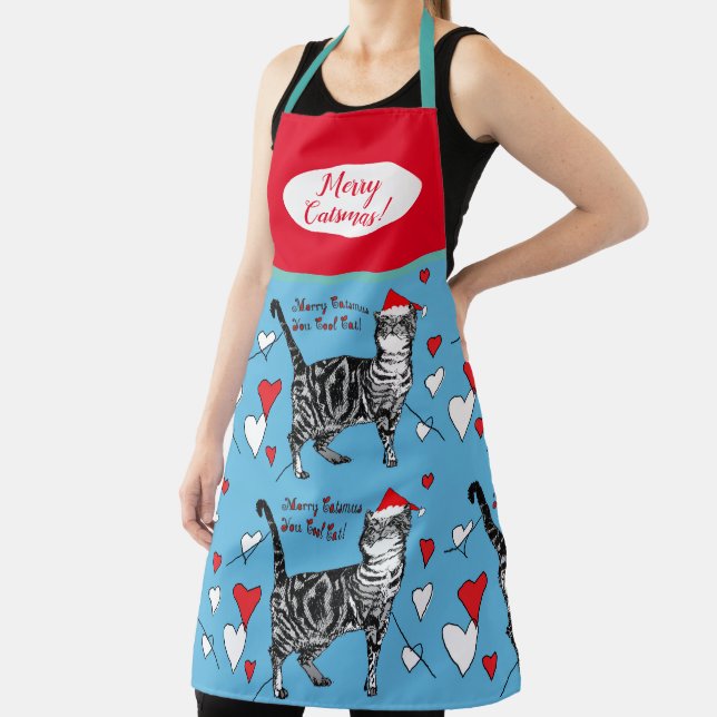 Delantal Gato lindo gatos Gatos Feliz Navidad Apron azul ro (in situ)