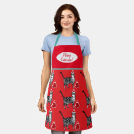 Delantal Gato lindo gatos Gatos Feliz Navidad Apron azul ro