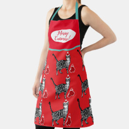 Delantal Gato lindo Gatos Gatos Feliz Navidad Apron Verde R