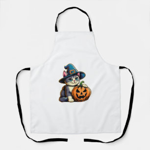 Delantal Gato lindo Halloween Gato Gorra Calabaza Gato Gati