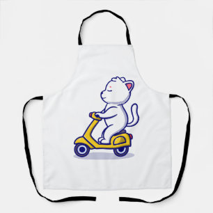Delantal gato lindo monta scooter icono de dibujos animados