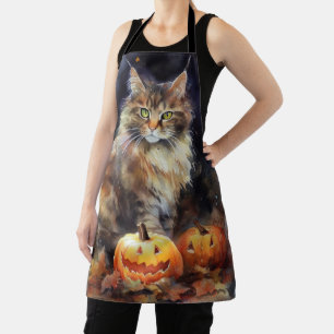 Delantal Gato Maine Coon de Halloween con Calabazas Espeluz