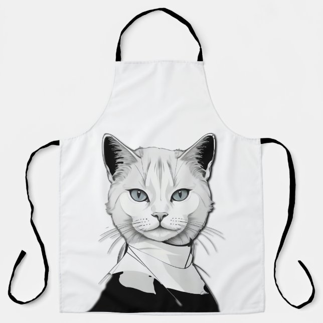 Delantal Gato místico blanco y negro de Salem (Anverso)