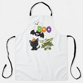 Delantal Gato, murciélago, momia y fantasma de Halloween