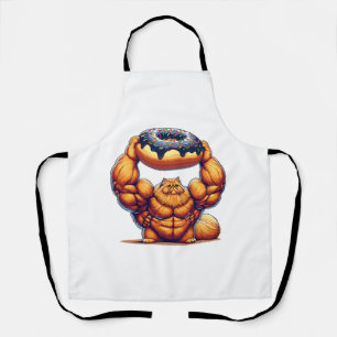 Delantal Gato Musculoso Levantando Donut