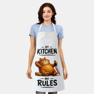 Delantal Gato naranja divertido con cuchillo Mi cocina mis