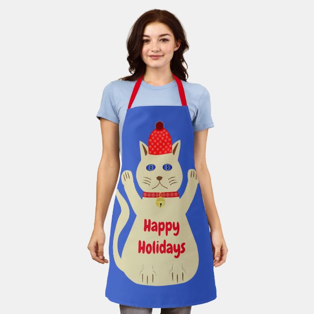 Delantal Gato Navideño Lindo Personalizado (Gastado)