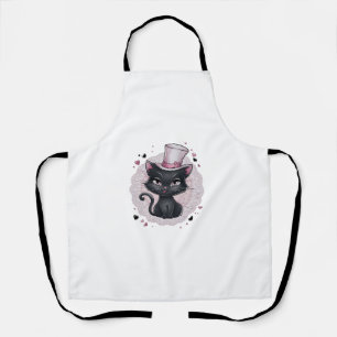 Delantal Gato negro adorable con conqueta Gorra rosa