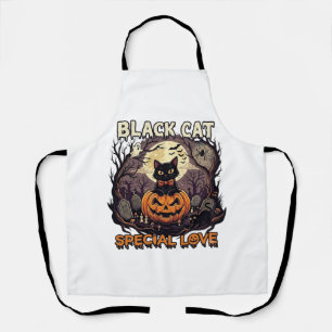 Delantal Gato Negro Amor Especial Halloween Calabaza Luna L