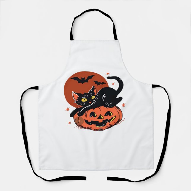Delantal Gato negro, camiseta clásica de Halloween nostálgi (Anverso)