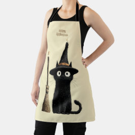 Delantal Gato Negro Caprichoso Feliz Halloween