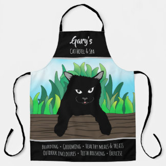 Delantal Gato negro colgando de la cerca, Tema de negocios,