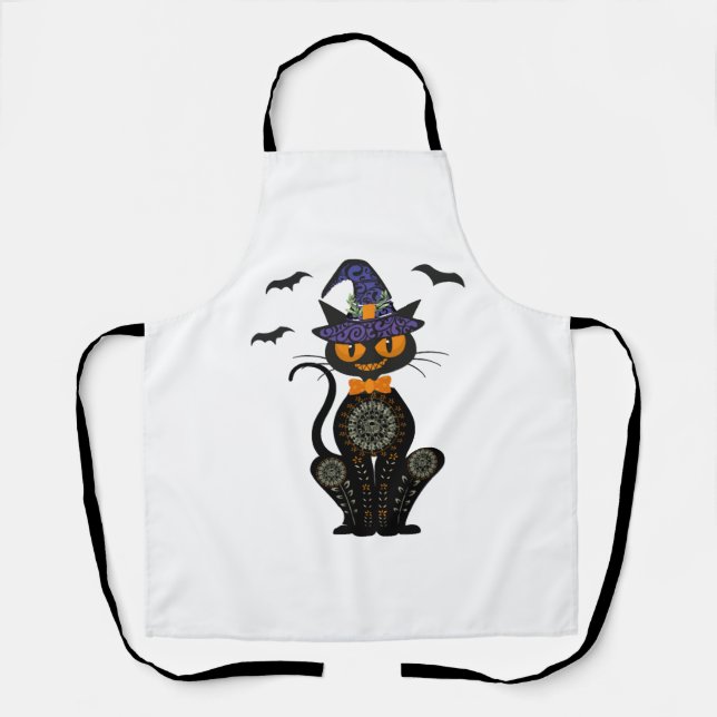 Delantal Gato negro con camiseta de Halloween de Jack O Lan (Anverso)