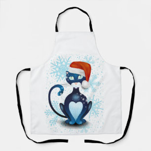 Delantal Gato negro con el Gorra de Santa