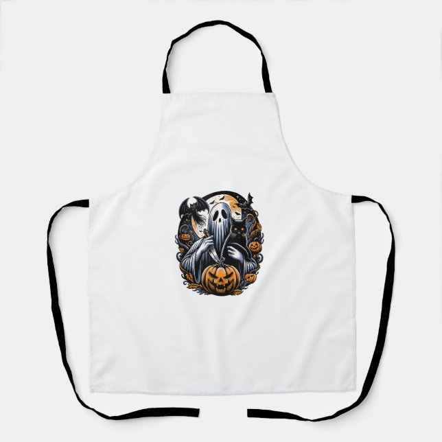 Delantal Gato negro con fantasma, gato aterrador fantasma d (Anverso)