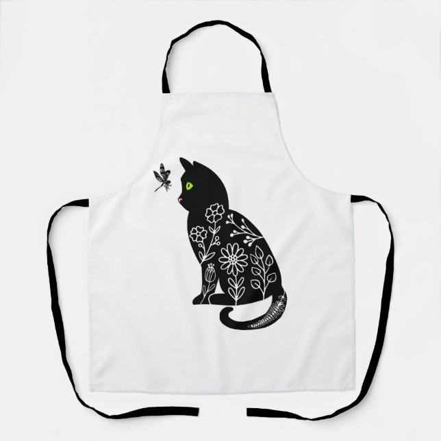 Delantal Gato negro con ojos verdes (Anverso)