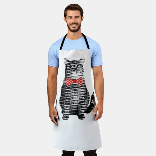 Delantal Gato negro con sabor a polka rojo (Gastado)