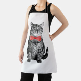 Delantal Gato negro con sabor a polka rojo