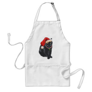 Delantal Gato negro con sombrero de Santa