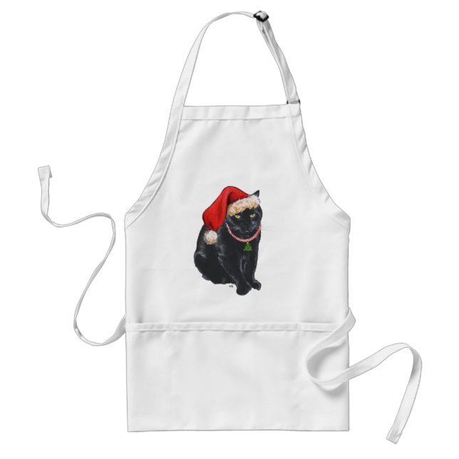 Delantal Gato negro con sombrero de Santa (Frente)