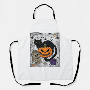 Delantal Gato negro de Halloween calabaza lápida caldero Ri