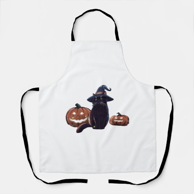 Delantal Gato negro de Halloween camiseta sobredimensionada (Anverso)