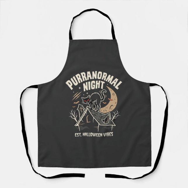 Delantal Gato Negro de Halloween Luna (2) (Anverso)