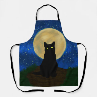 Delantal Gato negro de Halloween silueta bajo la luz de la