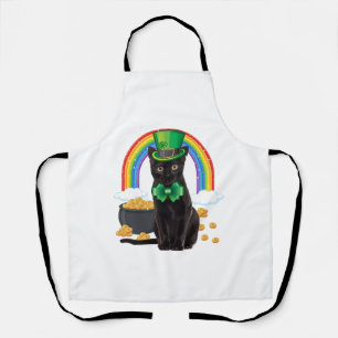 Delantal Gato Negro Día de San Patricio Duende Trébol de Cu