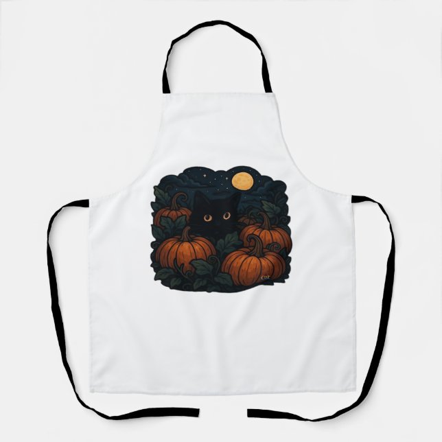 Delantal Gato negro en la camiseta clásica del parche (Anverso)