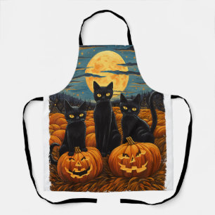 Delantal Gato negro Halloween Gato ama a gato estrellado va