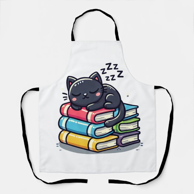 Delantal Gato negro inteligente con gafas - Personalizado d (Anverso)