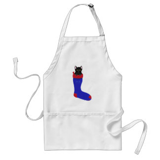 Delantal Gato negro lindo en Navidades azules repartiendo a
