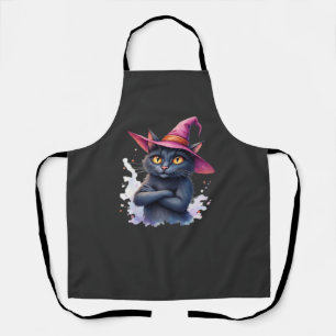 Delantal Gato negro lindo en sombrero de bruja � Arte mágic
