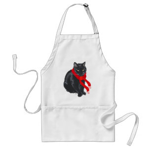 Delantal Gato Negro Manteniéndose Caliente en Navidad