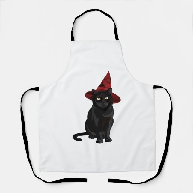 Delantal Gato negro místico con camiseta clásica Gorra rojo (Anverso)